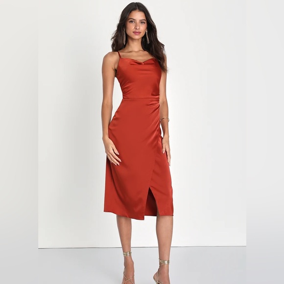 Bronze Satin Midi Dress - Picture 4 of 5